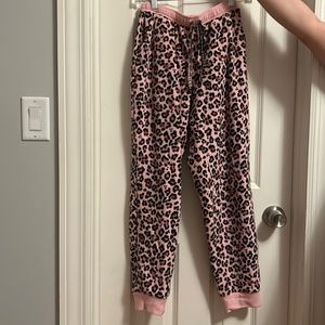 Fuzzy Cheetah Print Pajama Bottoms, XS, Pink and Black Pattern